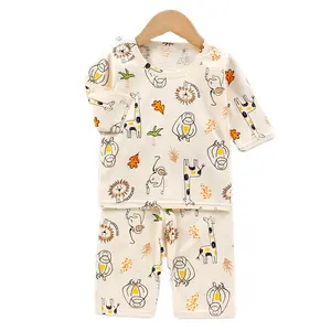 Оптовая продажа, детская одежда для сна из двух предметов, детская одежда для сна с мультяшным рисунком, хлопковая Детская Пижама с коротким рукавом, летняя 10 шт.