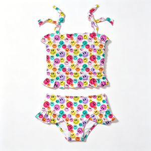 2026 Hot New Girls Boutique Swimsuit <strong>Toddler</strong> Floral Print Smocked Ruffle Shoulder Tie Dream Smocked Tanking Two Piece <strong>Swim</strong> <strong>Suit</strong> - Product Image 5
