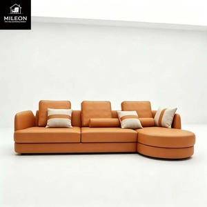 <span class=keywords><strong>Canapé</strong></span> d'angle moderne en cuir orange <span class=keywords><strong>3</strong></span> <span class=keywords><strong>places</strong></span> avec chaise longue et coussins pour salon, maison, hôtel - Product Image 5