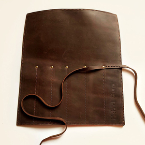 Outdoor Brown Pu Leather Knife <strong>Tool</strong> <strong>Roll</strong> up Bag Tableware Knife Organizer - Product Image 6