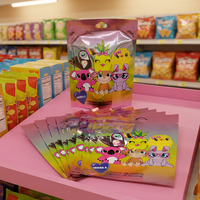 Sachet refermable holographique métallisé personnalisé à trois soudures latérales avec trou de suspension pour figurines de dessins animés, jouets pour enfants, figurines surprises et cadeaux
