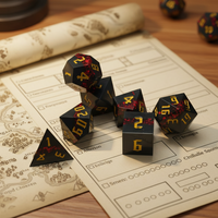 Ensemble de dés en résine polyédrique, peints et teints à la main, thème de vacances D&D, 7 pièces, transparents, scintillants et colorés, avec rangement pour jeux de société