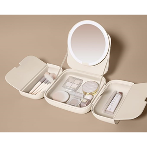 Borsa per il Trucco Impermeabile <span class=keywords><strong>con</strong></span> <span class=keywords><strong>Specchio</strong></span> LED a 5 Livelli di Luminosità, Organizer Cosmetico Pieghevole per Viaggi e Conservazione - Product Image 2
