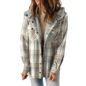 High Quality Women's Winter <b>Jacket</b> Soft <b>Fur</b>-<b>Lined</b> Hooded Plaid Coat Warm Casual Long Sleeve Outerwear with Pockets Bulk Supply - Product Image 1