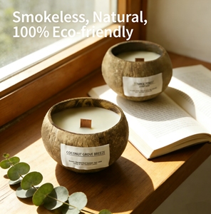 Bougie parfumée en coquille de noix de coco, vente en gros, personnalisée, à l'huile essentielle, encens, cire végétale haut de gamme, parfum d'intérieur semi-manuel - Product Image 3