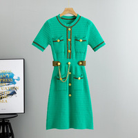 Commerce extérieur transfrontalier, robe élégante de style luxueux en nylon/coton tricoté, mode estivale pour femmes, manches courtes