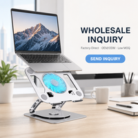 Support d'Ordinateur Portable en Métal à Rotation 360°, Pliable et Portable, Réglable avec Ventilateur de Refroidissement pour Bureau et Studio