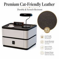 Table de chevet intelligente avec chargeur sans fil, 2 tiroirs, table de chevet moderne, compatible avec les chats, en cuir microfibre