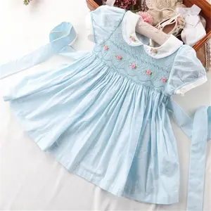 27832311 Summer Smocked Baby Dresses For Girls Dress Floral Printing Hand Made Smocking Wholesale Bulk