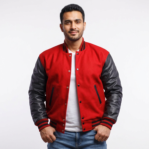 Men American Letterman Baseball School Team Varsity <b>Jacket</b> Black Wool and Black Real Leather Sleeves Black White <b>Lines</b> - Product Image 1