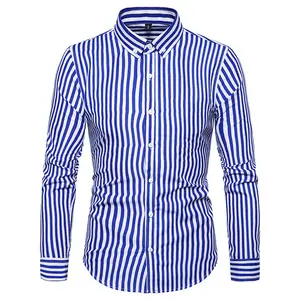 Lente/Zomer Dunne Lange Mouwen Casual Shirts Mannen Gestreepte Polyester Fiber Mannen Inch Shirts