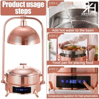 Chauffe-Plat Électrique de Luxe en Acier Inoxydable Or Rose 8L pour Buffet, Lampe Chauffante Infrarouge pour Traiteur