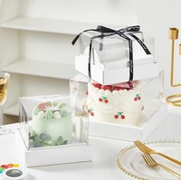 Boîte à gâteau de 4/6 pouces avec poignée, boîte à pâtisserie transparente pour mousse avec plateau à fond épais et boîte à couverts pour gâteaux à étages et desserts