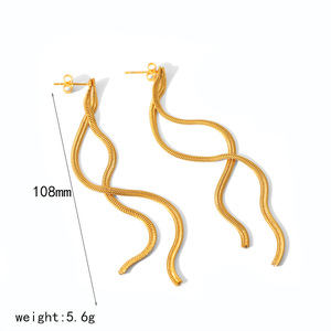 Pendientes de borla larga estilo europeo americano, color dorado, joyería de moda para fiesta, diseño geométrico, acero inoxidable. - Product Image 3
