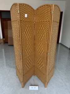 Modern Movable 4 Arched Top Paper Rope Woven Folding Screen Divider Honey Natural Basket Weave Rattan Frame Translucent - Product Image 3