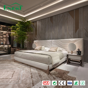 Suite de chambre principale de designer italien avec tête de <span class=keywords><strong>lit</strong></span> ondulée 3D, <span class=keywords><strong>lit</strong></span> king-size, solution de suite principale de luxe minimaliste pour villa et manoir - Product Image 3