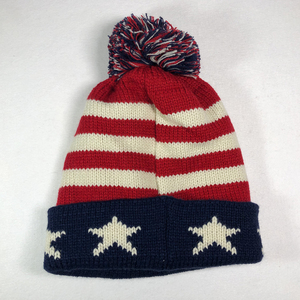 Cổ Điển Màu Đỏ Màu Xanh Trắng Jacquard Sao Beanie Biểu Tượng Tùy Chỉnh Sọc Dệt Kim Acrylic Mũ Mùa Đông Với Pompom USA/Anh Cờ <span class=keywords><strong>Bobble</strong></span> Mũ - Product Image 2