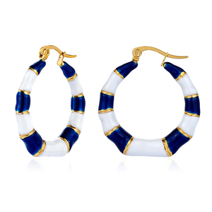 Boucles d'oreilles créoles en céramique bleue et blanche plaquées or 304 316, style classique pour femme, bijoux en stock - Product Image 2