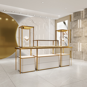 现代定制标志店发光二极管灯展示柜设计木金玻璃珠宝展示柜商场套装