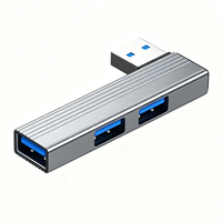 Hub USB 3.0 à 4 ports en forme de L à 90 degrés, vitesse 5 Gbps, en aluminium, pour ordinateur portable, PC de bureau