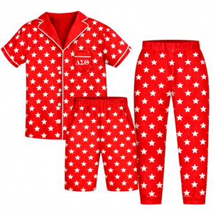 Delta |   Sigma |   Conjunto de Pijama de Satén con Estampado de Estrellas de la Hermandad Theta, Túnica Transpirable para Otoño para Mujeres, Miembros de la Hermandad DST - Product Image 1