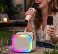 Mini microphone sans fil et haut-parleur pour enfants - Matériel ABS personnalisé, motif géométrique, système audio karaoké pour la maison