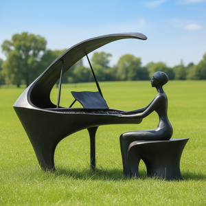 Statue de jardin en bronze réaliste grandeur nature, portrait d'homme jouant du <span class=keywords><strong>piano</strong></span> - Product Image 3