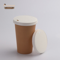 Couvercle de couvercle de tasse à café en papier kraft biodégradable personnalisé en usine pour 10oz / 12oz / 16oz / 20oz