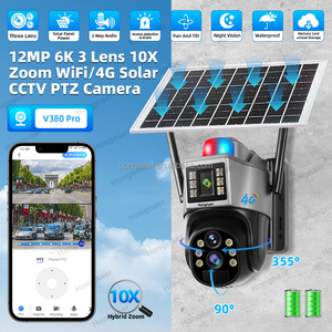 กล้องวงจรปิด Hongnaer 12MP V380 Pro พลังงานแสงอาทิตย์ WiFi 4G รองรับซิมการ์ด พร้อมระบบมองเห็นกลางคืน วิดีโอคู่ 3 เลนส์ ซูม 10 เท่า สำหรับใช้งานภายนอกบ้าน - Product Image 2