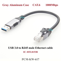 Câble RJ45 vers USB 3.0, adaptateur de connecteur de câble réseau Ethernet, convertisseur, court, 0,15 m, 15 cm, 1000 Mbps, Gigabit, haute vitesse, puce