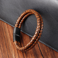 Bracelet en cuir véritable tissé avec fermoir magnétique en acier inoxydable de haute qualité pour hommes, logo personnalisé