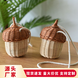 <b>Mini</b> handbag children's prop rattan basket crossbody woven bag travel bamboo cute hanging basket pine cone <b>backpack</b> - Product Image 5