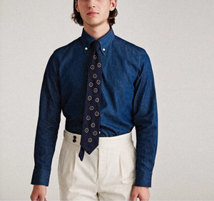 <span class=keywords><strong>Camisa</strong></span> vaquera de algodón de lino <span class=keywords><strong>azul</strong></span> para hombre, <span class=keywords><strong>Camisa</strong></span> de algodón de manga larga, <span class=keywords><strong>traje</strong></span> de negocios informal Retro Para primavera y otoño sostenible - Product Image 5