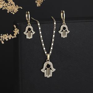 宗教的なパームジュエリーセットトルコ美しい真鍮18Kゴールドメッキサボテンイヤリングネックレスジュエリーセットジルコン付き - Product Image 1