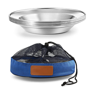 Tragbares Camping-Tellerset 4 Pack rund Edelstahl Essteller Speise-Servierbrett für Wandern BBQ - Product Image 1