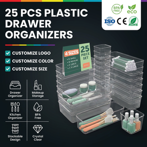 25 organiseurs de <span class=keywords><strong>tiroirs</strong></span> en plastique - Boîtes multi-usages de 4 tailles pour le <span class=keywords><strong>rangement</strong></span> du maquillage et des bijoux dans la chambre, le bureau et la commode - Product Image 1