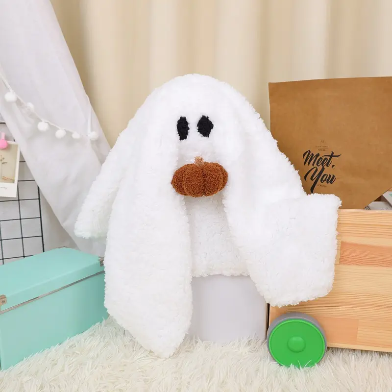 Almohada de fantasma de Halloween blanca personalizada con decoraciones de manta de fantasma rellenas de calabaza