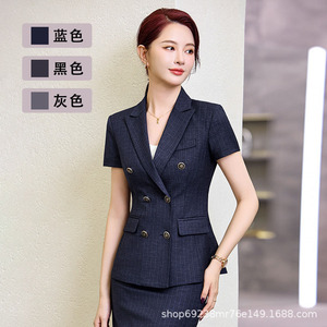 Women's Summer Short Sleeve Suit Set Formal Wear Breathable Worsted Midi Skirt Professional Attire for Office Commuting - Product Image 1