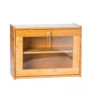 Boîte de rangement double couche en bambou avec couvercle en acrylique anti-poussière, organisateur de cuisine, conteneur à pain et en-cas 40x30x17cm - Product Image 4