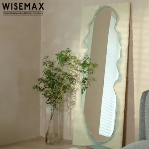 WISEMAX FURNITURE Nordic Floor Mirror Modern Rectangle Wooden Frame Floor Mirror With Teddy Fabric For Home Decorative