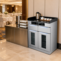 Gabinete de Acero Inoxidable para Encimera, Gabinete Inteligente de Desinfección con Doble Cajón y Puertas de Vidrio para Tazas, Platos y Vajilla