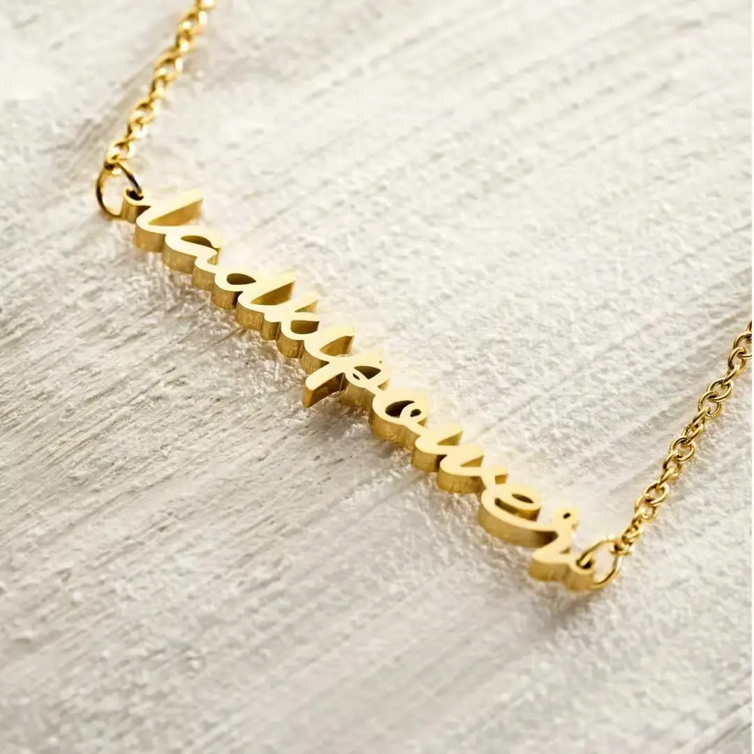 High Quality Jewels Stainless Steel Unisex Gold Plated Custom Personalized Name Jewellery Letter Name Necklace Mom Gift