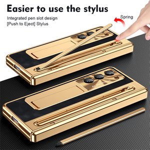 Étui à Charnière à Protection Intégrale 360° pour Samsung Galaxy Z <span class=keywords><strong>Fold</strong></span> 7 6 5 <span class=keywords><strong>4</strong></span> 3 en Cuir avec Stylet Tactile et Film en Verre Trempé - Product Image 1