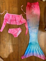 Ensemble de maillot de bain sirène quatre pièces avec queue de poisson et aileron pour enfants, bikini princesse, queue de sirène pour la natation, costume de cosplay