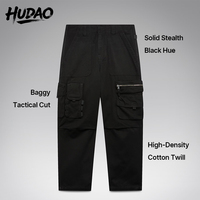 Celana Cargo Kanvas Pria Hudao Berkualitas Tinggi, Model Baggy Wide Leg dengan Pinggang Sedang, Anti Kusut, Gaya Kasual