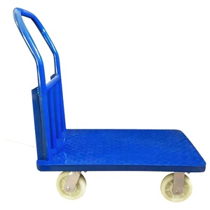 Flatbed <strong>Trolley</strong> with Folding Handle Carrier Iron Plate Pushing Cart Trailer - Product Image 2