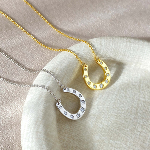 Fashion Trendy 18K Gold Plated Micro Paved Cubic Zircon Lucky Charm Horseshoe Pendant Necklace for Women - Product Image 5