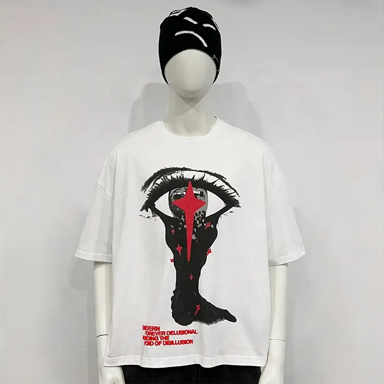 Kaus kustom streetwear ukuran besar kaus digital cetak 3d kotak cetak puff fit t shirt