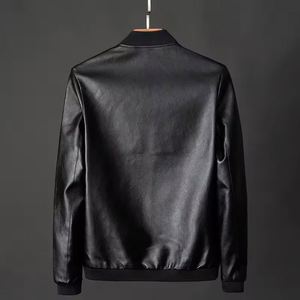 Chaqueta de Cuero Personalizada de Moda para Hombre, Chaqueta de Motociclista de Cuero con Cuello Alto, Abrigo de Cuero Bomber para Hombre - Product Image 3