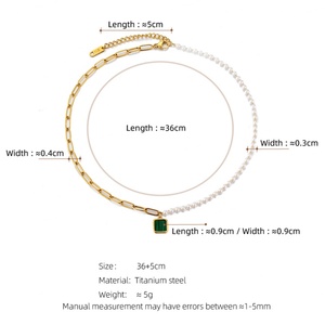 Collier Pendentif Tendance Demi-Perle Demi-Chaine en Acier Inoxydable Plaqué Argent Géométrique Classique pour Mariage - Product Image 2